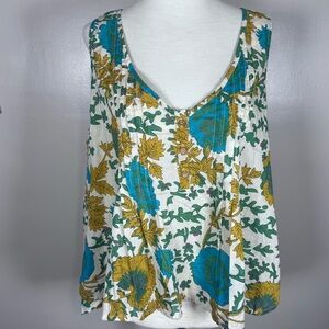 Natural Life Sz XL Cream Floral Sleeveless Boho Cottagecore Cotton Tank Top